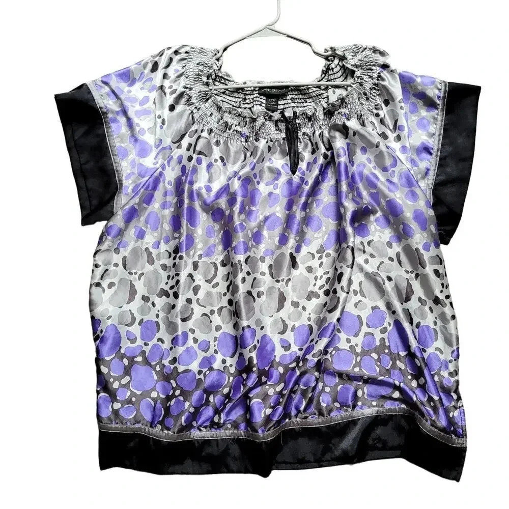 Lane Bryant Women's Blouse Top 26/28 Multicolor 100% Polyester Short Sleeves